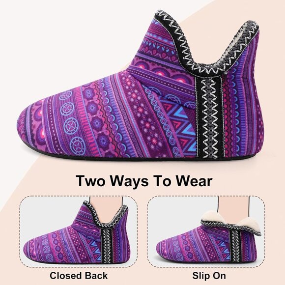 Purple Bohemian Women's Warm Bootie Slippers - Cozy, Non-Slip Winter House Shoes - Picture 7 of 7